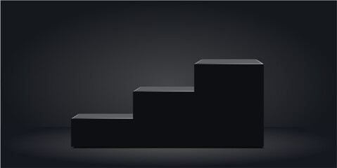 Black stair elegant cube block podium stage pedestal and platform vector. Ideal for product showcases, award ceremonies, or sophisticated presentations, adding a sleek, modern touch.