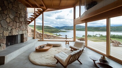 Obraz premium Modern cabin with stunning lake views