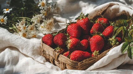 Rustic Woven Basket Overflowing with Glossy Ripe Berries