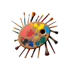 Artist's Palette with Paintbrushes - Vibrant Colors and Creative Tools