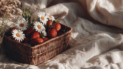 Rustic Woven Basket Filled with Glossy Ripe Berries