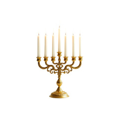 Seven-Branched Menorah with Lit Candles - Elegant Gold Candelabra