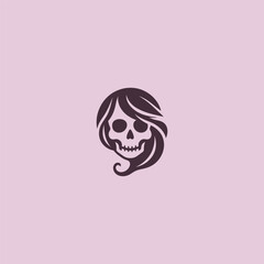 Skull girl logo in edgy and artistic silhouette design.