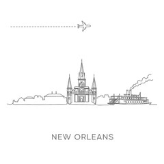 Fototapeta premium New Orleans skyline with Louisiana, and USA Line art.