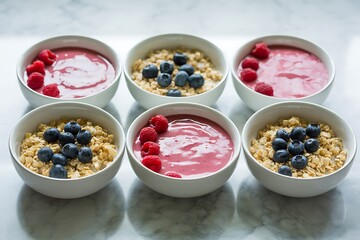 Healthy breakfast bowls with yogurt granola and fresh berries stock photo art