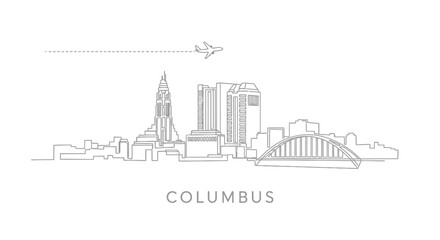 Naklejka premium Columbus Skyline Line Art with Ohio, Cityscape, and Airplane.