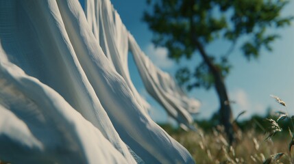 Serene Linen Sheets Gently Fluttering in the Breeze