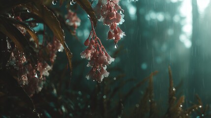 Dew-Kissed Serenity: Soft Pink Flower Petals Glimmering with Water Droplets