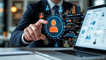 customer relationship management crm concept customer data and marketing database system businessman touching customer icon client.