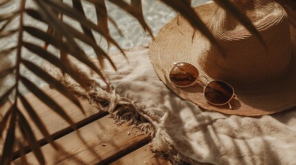 Stylish Summer Accessories: Wide-Brimmed Straw Hat and Sunglasses