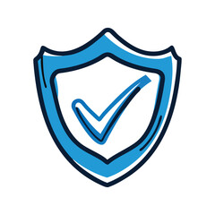 Illustration of a shield with a check mark isolated on white background