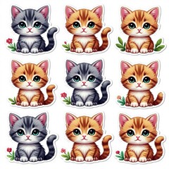 Set of cute cartoon kittens in different colors