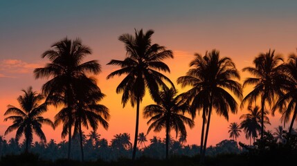 Obraz premium ヤシの木のある夕暮れの風景