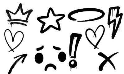 Set of graffiti spray paint icons. Grunge and dirty decoration design elements for banner, flyer, cards, poster, collages and ads vector .