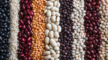 Colorful Assortment of Various Dried Legumes and Beans on Display