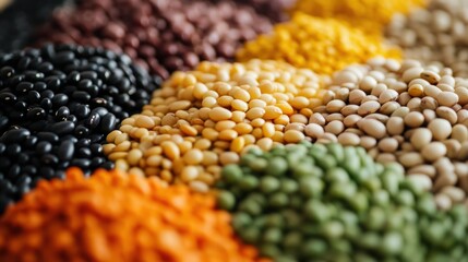 Colorful Assortment of Dried Beans and Grains in Natural Setting