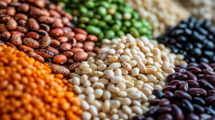 Assortment of Vibrant Dried Beans and Legumes in Various Colors