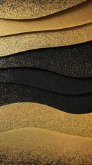 Abstract Gold and Black Textured Waves with Glittering Finish