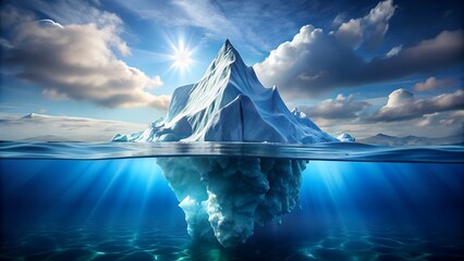 Photo of a majestic iceberg floats in the frigid ocean, its reflection creating a stunning underwater and abovewater scene