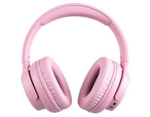 Pink Max Over-Ear Headphones Front View with Soft Cushions, Isolated on Transparent Background