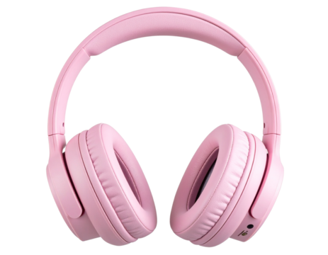 Pink Max Over-Ear Headphones Front View with Soft Cushions, Isolated on Transparent Background