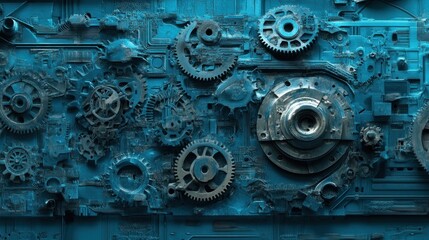 Detailed, intricate,  mechanical,  blue gears
