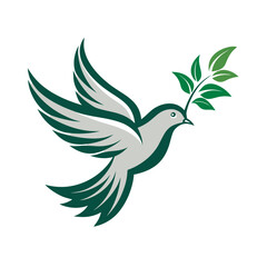 Stylized dove with a green branch in its beak symbolizing peace and hope