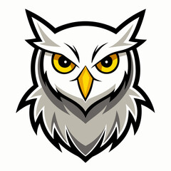 Fototapeta premium Fierce white owl mascot with bright yellow eyes and sharp beak