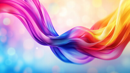 Rainbow glowing neon waves abstract background. Smooth holographic luminous lines background. Decorative horizontal banner. Digital artwork raster bitmap illustration. AI artwork.