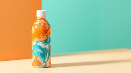 Colorful painted water bottle mockup product shot for branding and packaging design presentation template