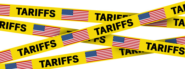 USA Tariff Warning or Caution Tape – Trade War policy and Import Restriction Concept with...