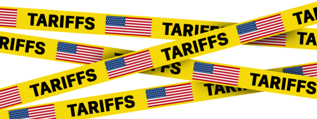USA Tariff Warning or Caution Tape – Trade War policy and Import Restriction Concept with American Flag