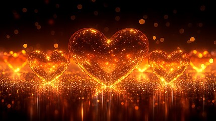Sparkling heart shapes on a bed of glittering particles.
