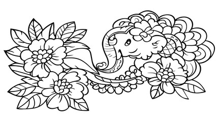 Ornate floral design with an elephant.