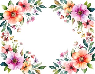 abstract flower frame. watercolor illustration on white background. template for card, invitation, banner, label with place for text.