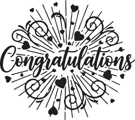 Obraz premium Vector art of congratulations text with celebratory firework and heart design isolated on transparent background