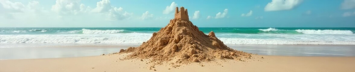 Sandcastle Skyscrapers Dramatic Ocean Collapse A Hilarious Summer Scene of Miniature Architectural Ruin.  Perfectly timed comedic photo of a crumbling sandcastle leaving a small moat.