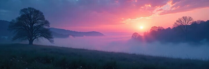 Serene Misty Twilight Landscape Ethereal Glow, Peaceful Atmosphere, Soulful Vibe