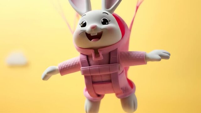 Happy Bunny Skydiving in Pastel Yellow Sky