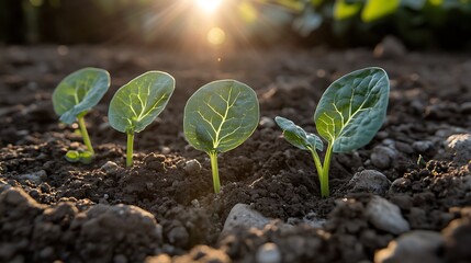 Young plants emerge from the soil.