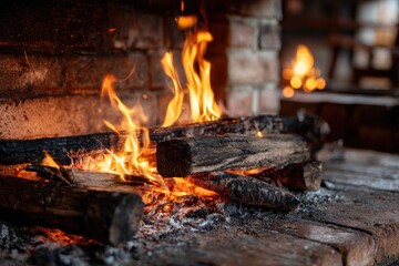 Dancing Flames Cast Warm Glow Upon Hearth