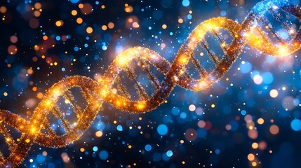 Sparkling dna double helix against a bokeh background.