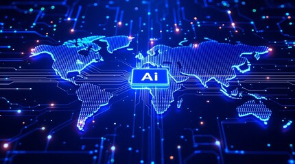 Artificial intelligence ai global technology world map digital network connection concept design