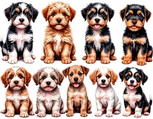set of cute dogs. watercolor card, stickers illustration.