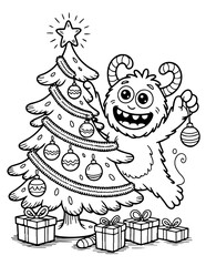 Cute Christmas Monster Bold and Easy Coloring Book for Kids and Adults.
