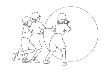 運動会　線画　イラスト　白黒　大玉転がし