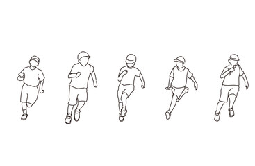 運動会　線画　イラスト　白黒　徒競走　リレー