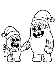 Cute Christmas Monster Bold and Easy Coloring Book for Kids and Adults.