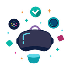 VR Headset With Floating Icons Design