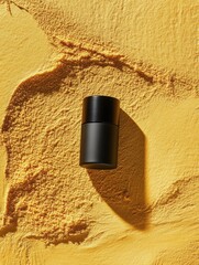 Black Container on Yellow Texture Background for Modern Aesthetic